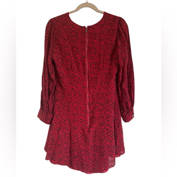 Alice + Olivia Polly Red Leopard Mini Dress Fit & Flare Long Sleeves, Size 10 - Picture 5 of 7